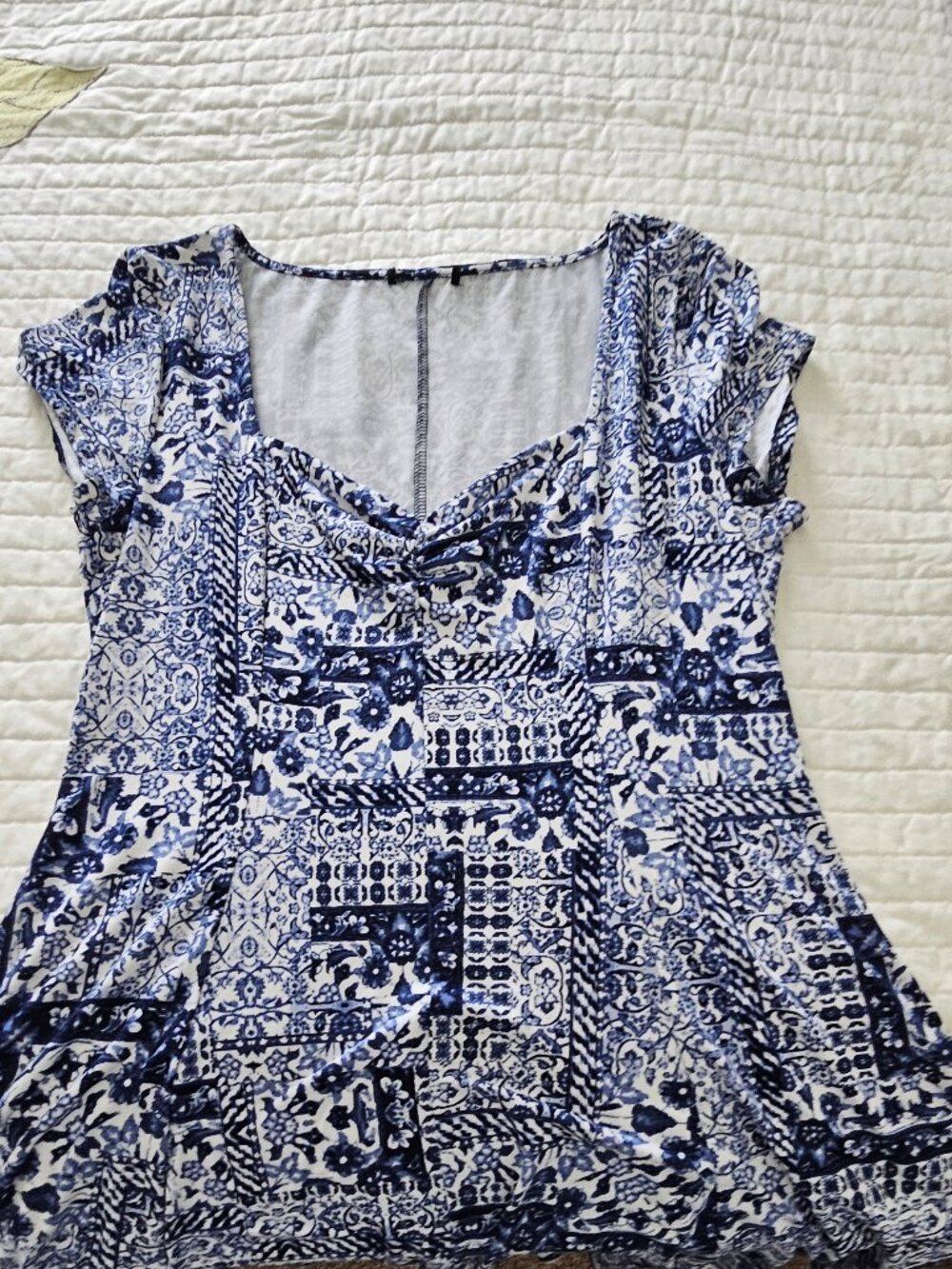 BeBop Blue & White Tile Print Fit-and-Flare Dress